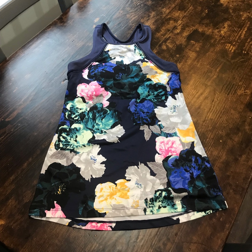 Floral & Navy Work Out Shirt (Padded and Fitted)